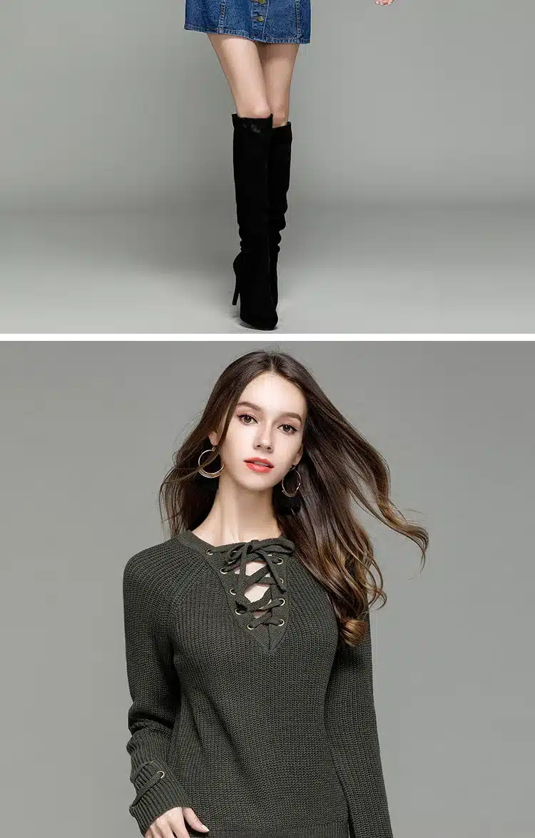 LOSSKY Fashion Lace Up Wool Sweaters Women 2017 Autumn Winter Long Sleeve Warm Pullovers Knitted Christmas Sweater Pull Jumper 10