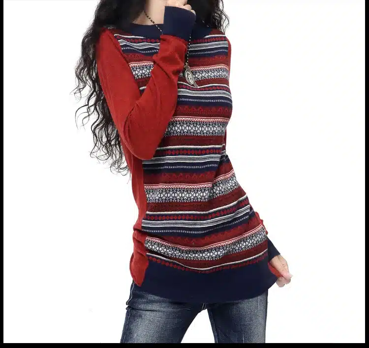Womens Vintage Long Contrast Color Knitted Cashmere Wool Sweaters And Pullovers Ladies Spring Autumn Slim Warm Jumpers Pull Feme 11