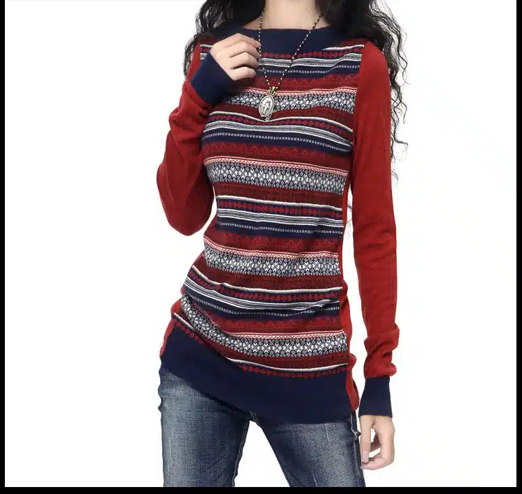 Womens Vintage Long Contrast Color Knitted Cashmere Wool Sweaters And Pullovers Ladies Spring Autumn Slim Warm Jumpers Pull Feme 12