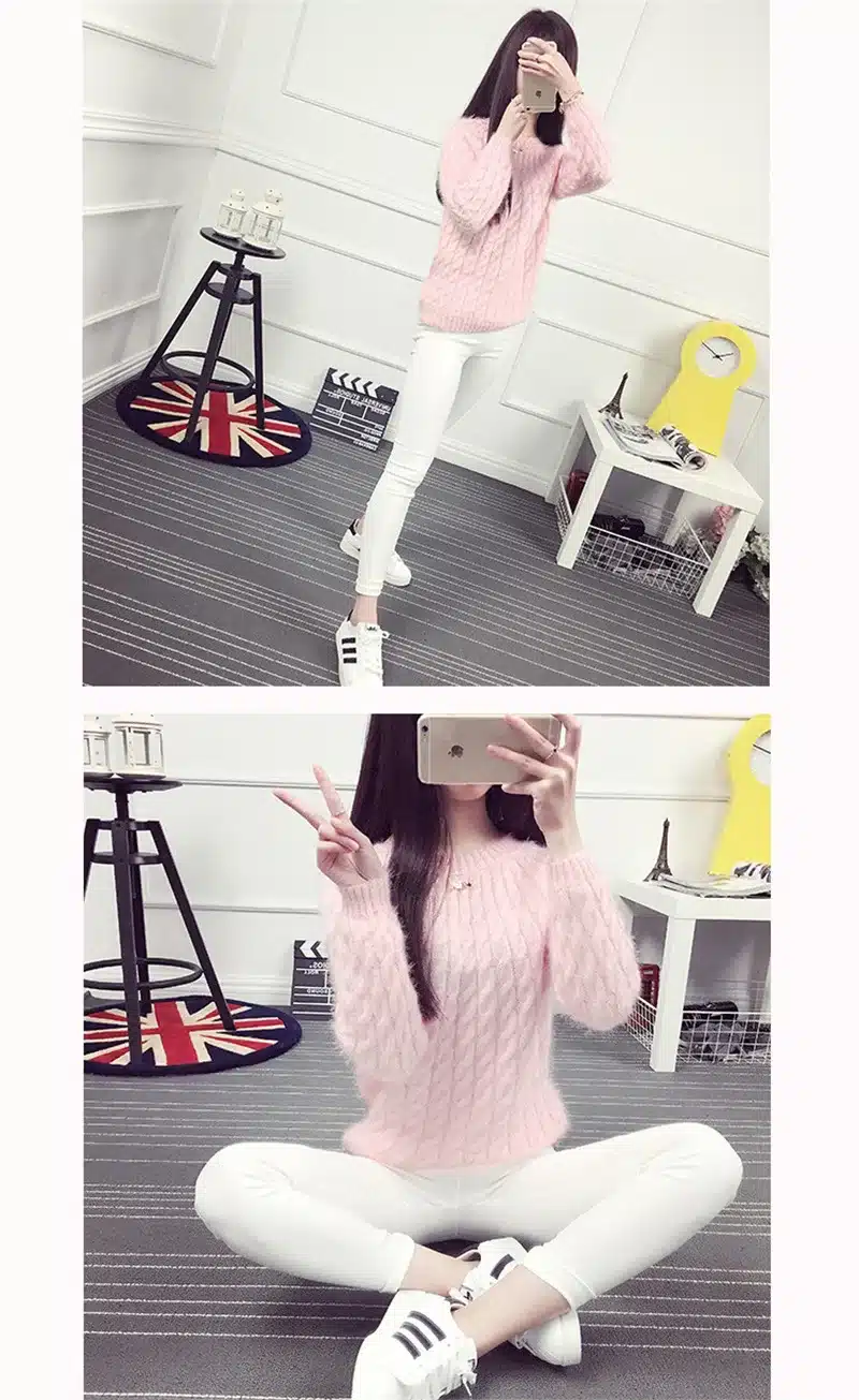 Fashion Casual Solid Color Wild Bottoming Knit Sweater hedging Hippocampus Loose Sweater Retro Twist Thick Wool Sweater Slim 16