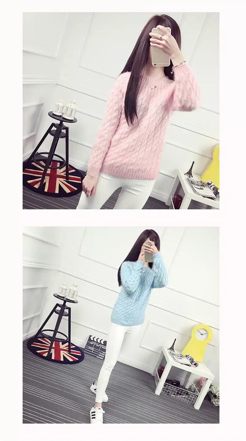 Fashion Casual Solid Color Wild Bottoming Knit Sweater hedging Hippocampus Loose Sweater Retro Twist Thick Wool Sweater Slim 17
