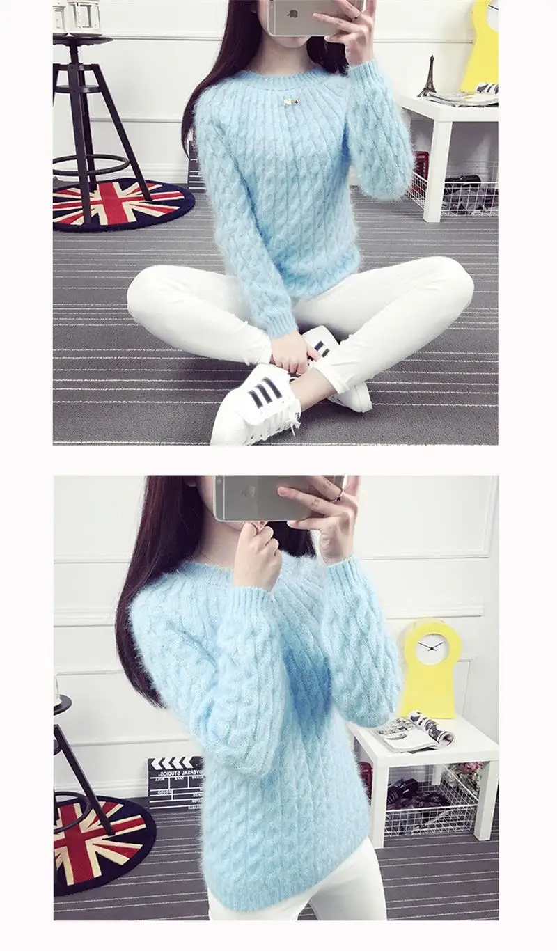 Fashion Casual Solid Color Wild Bottoming Knit Sweater hedging Hippocampus Loose Sweater Retro Twist Thick Wool Sweater Slim 18