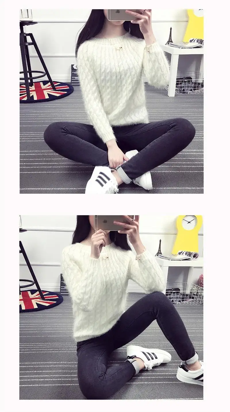 Fashion Casual Solid Color Wild Bottoming Knit Sweater hedging Hippocampus Loose Sweater Retro Twist Thick Wool Sweater Slim 19