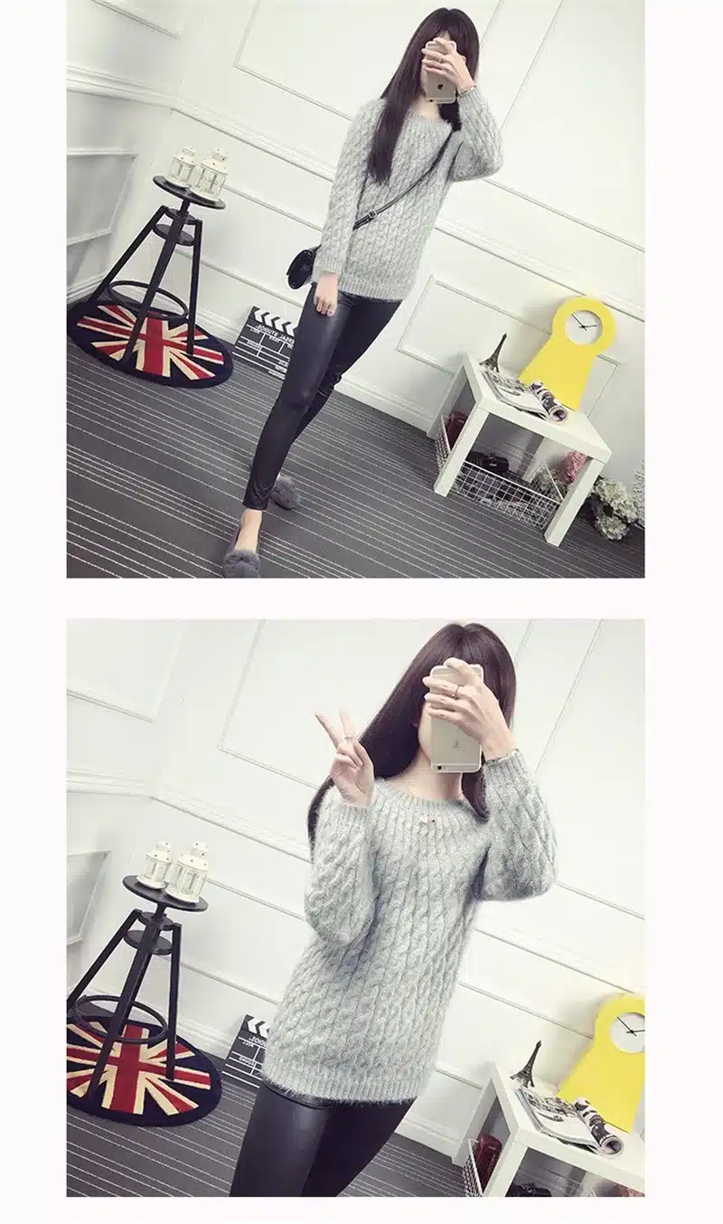 Fashion Casual Solid Color Wild Bottoming Knit Sweater hedging Hippocampus Loose Sweater Retro Twist Thick Wool Sweater Slim 21