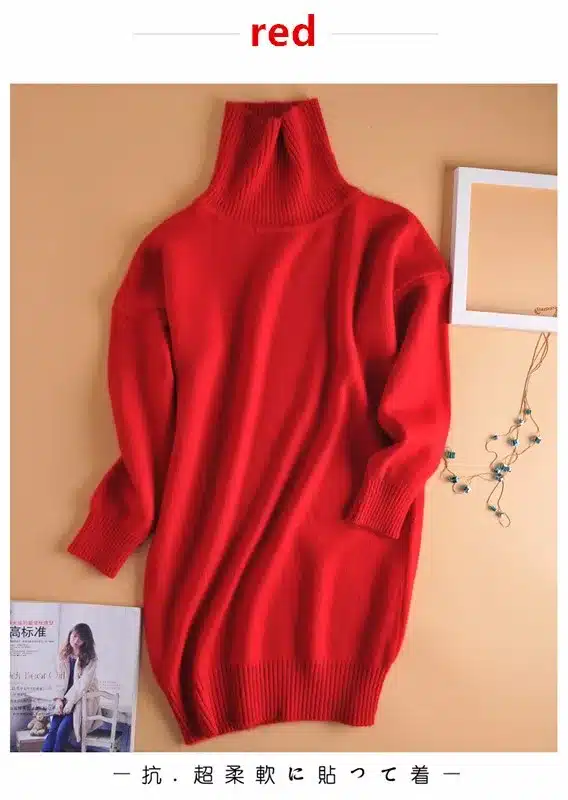 Lafarvie Loose Cashmere Blended Knitted Long Sweater Women Tops Autumn Winter Female Pullover Turtleneck Full Sleeve Solid Color 9