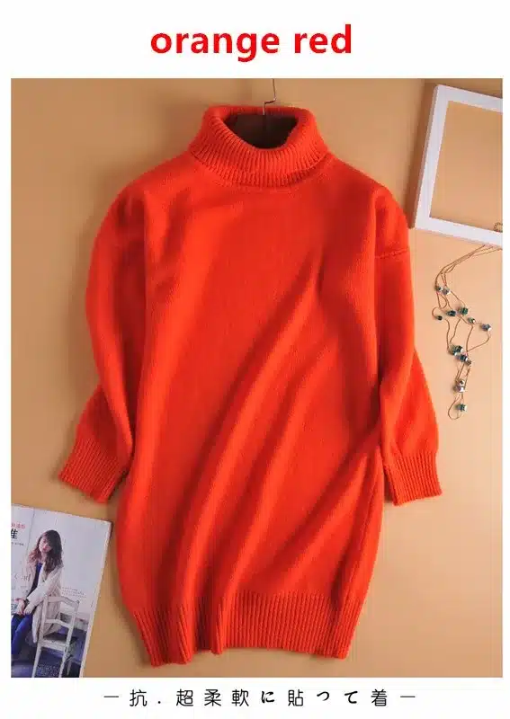 Lafarvie Loose Cashmere Blended Knitted Long Sweater Women Tops Autumn Winter Female Pullover Turtleneck Full Sleeve Solid Color 10
