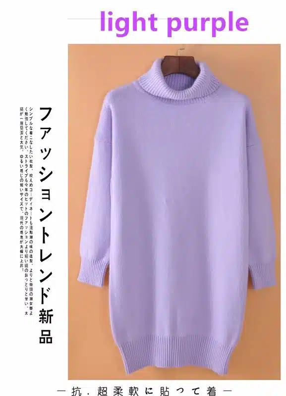Lafarvie Loose Cashmere Blended Knitted Long Sweater Women Tops Autumn Winter Female Pullover Turtleneck Full Sleeve Solid Color 11