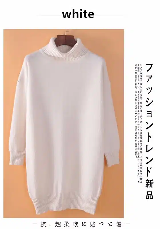 Lafarvie Loose Cashmere Blended Knitted Long Sweater Women Tops Autumn Winter Female Pullover Turtleneck Full Sleeve Solid Color 12