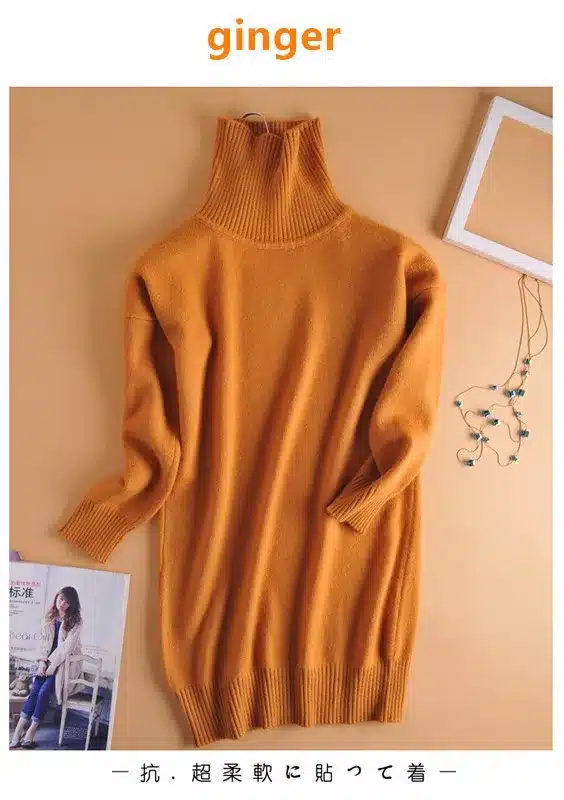 Lafarvie Loose Cashmere Blended Knitted Long Sweater Women Tops Autumn Winter Female Pullover Turtleneck Full Sleeve Solid Color 17
