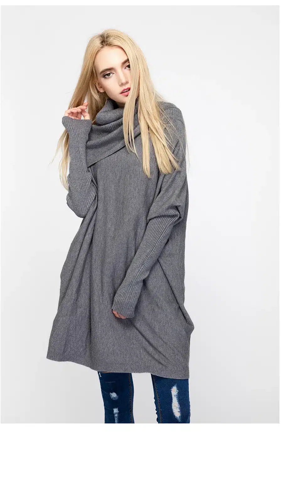 Plus Size Women Sweaters 2017 Autumn Knitting Turtleneck Cotton Solid Batwing Female Casual Basic Fashion Winter Loose Pullover 3