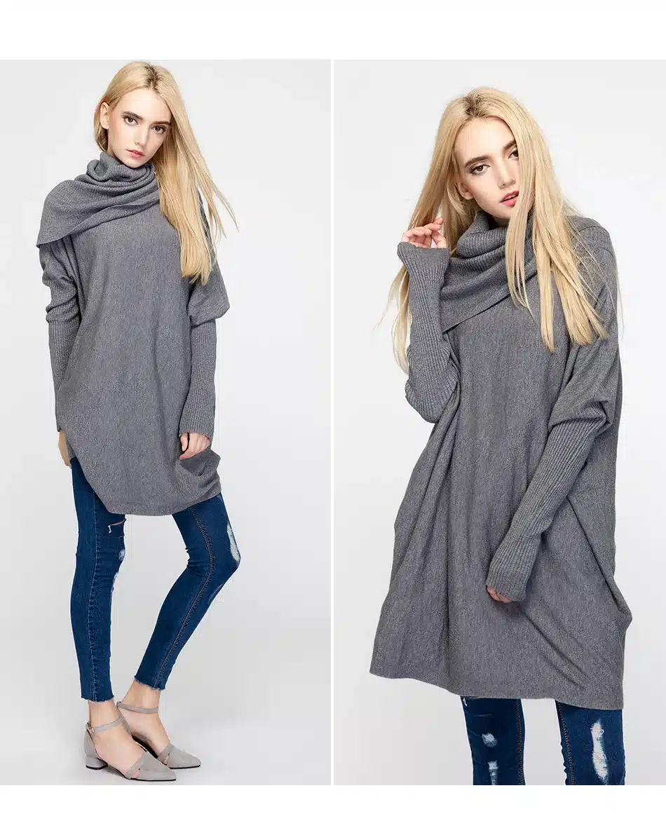 Plus Size Women Sweaters 2017 Autumn Knitting Turtleneck Cotton Solid Batwing Female Casual Basic Fashion Winter Loose Pullover 4
