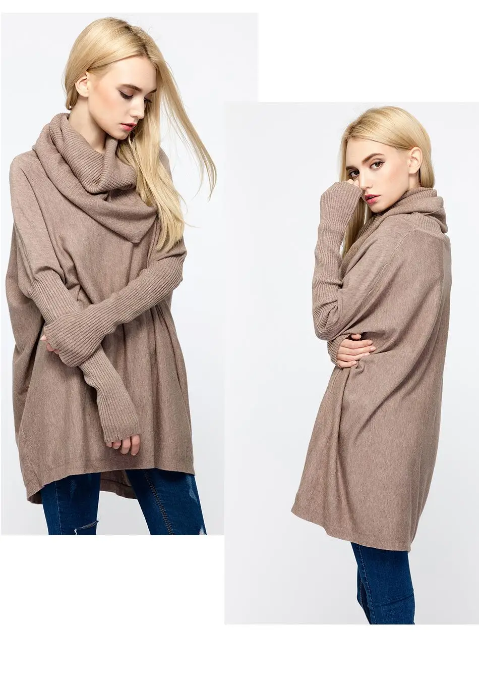 Plus Size Women Sweaters 2017 Autumn Knitting Turtleneck Cotton Solid Batwing Female Casual Basic Fashion Winter Loose Pullover 5