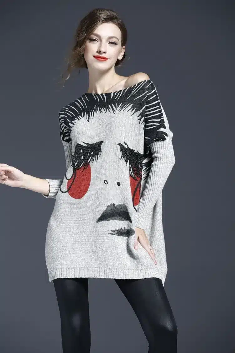 Cheerart Oversized Sweater Women Loose Knitted Print Plus Size Sweaters And Pullovers Jumper Autumn Winter Pull Femme 27