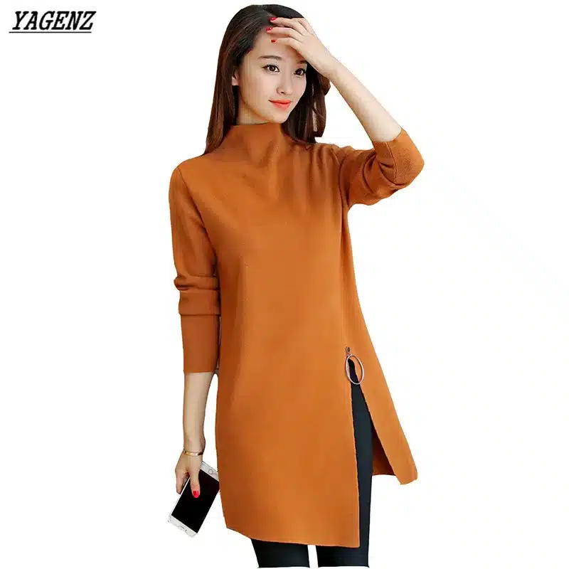 2017 NEW Women Knitted Sweater Fashion Spring Autumn Sexy Side Split Irregular Casual Pullover Sweater Lady Knitwear YAGENZ K320 13