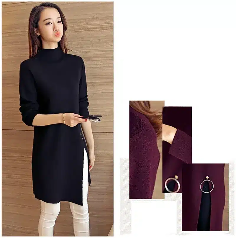 2017 NEW Women Knitted Sweater Fashion Spring Autumn Sexy Side Split Irregular Casual Pullover Sweater Lady Knitwear YAGENZ K320 15