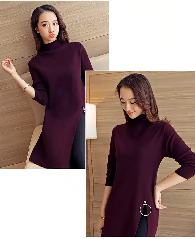 2017 NEW Women Knitted Sweater Fashion Spring Autumn Sexy Side Split Irregular Casual Pullover Sweater Lady Knitwear YAGENZ K320 17
