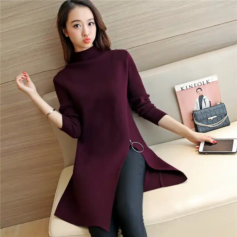 2017 NEW Women Knitted Sweater Fashion Spring Autumn Sexy Side Split Irregular Casual Pullover Sweater Lady Knitwear YAGENZ K320 18