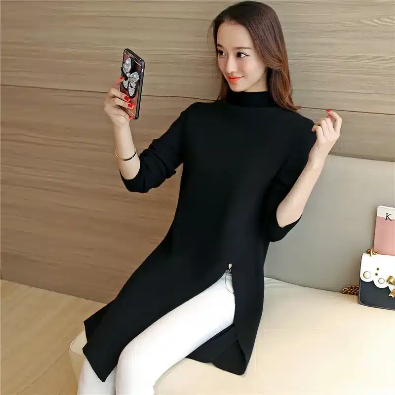 2017 NEW Women Knitted Sweater Fashion Spring Autumn Sexy Side Split Irregular Casual Pullover Sweater Lady Knitwear YAGENZ K320 25