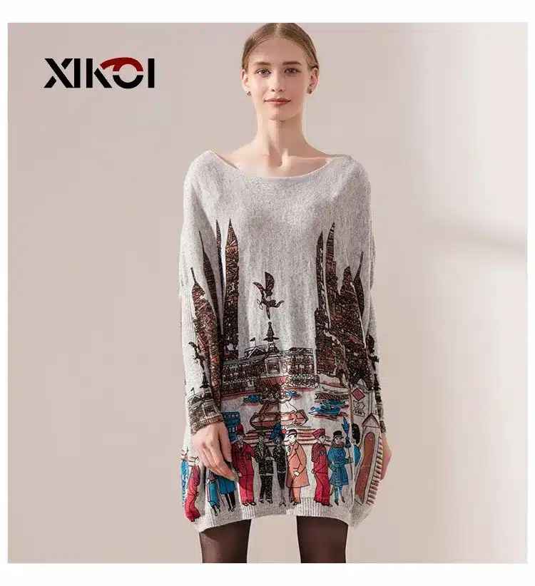 New 2017 Autumn Casual Long Women Sweater Coat Batwing Sleeve Print Women's Sweaters Clothes Pullovers Fashion Pullover Clothing 12