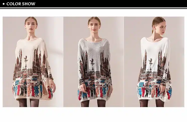 New 2017 Autumn Casual Long Women Sweater Coat Batwing Sleeve Print Women's Sweaters Clothes Pullovers Fashion Pullover Clothing 14