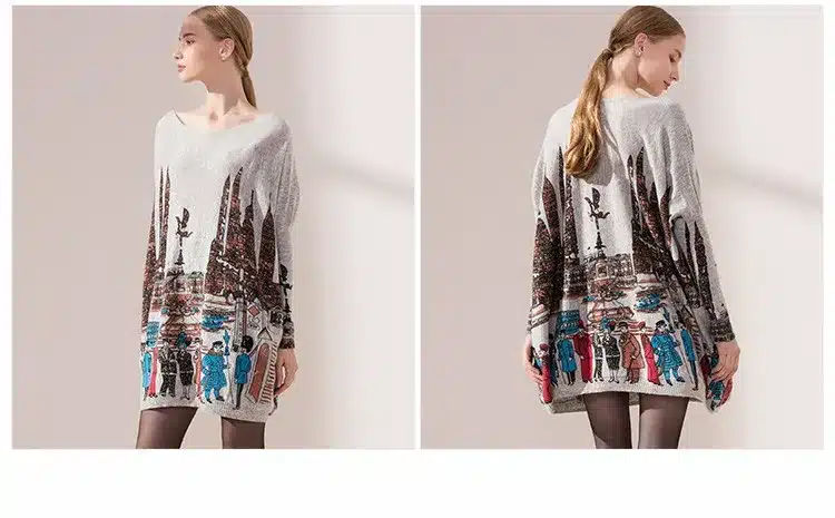New 2017 Autumn Casual Long Women Sweater Coat Batwing Sleeve Print Women's Sweaters Clothes Pullovers Fashion Pullover Clothing 16