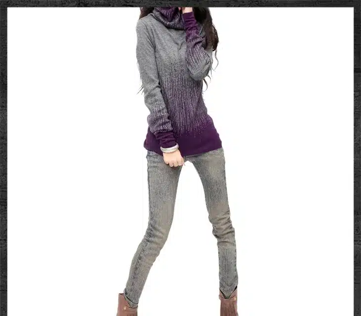 Women's Gradient Black Blue Vintage Cashmere Sweater Women Winter Turtleneck Thick Sweaters And Pullovers Female Warm Jumpers 10