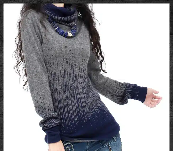 Women's Gradient Black Blue Vintage Cashmere Sweater Women Winter Turtleneck Thick Sweaters And Pullovers Female Warm Jumpers 13
