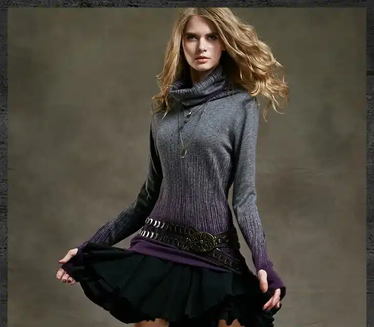 Women's Gradient Black Blue Vintage Cashmere Sweater Women Winter Turtleneck Thick Sweaters And Pullovers Female Warm Jumpers 15