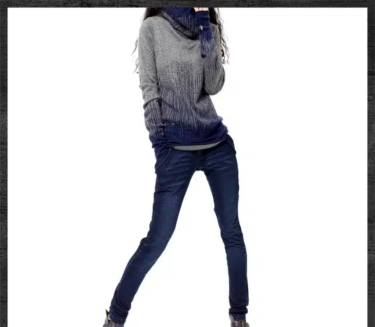 Women's Gradient Black Blue Vintage Cashmere Sweater Women Winter Turtleneck Thick Sweaters And Pullovers Female Warm Jumpers 14
