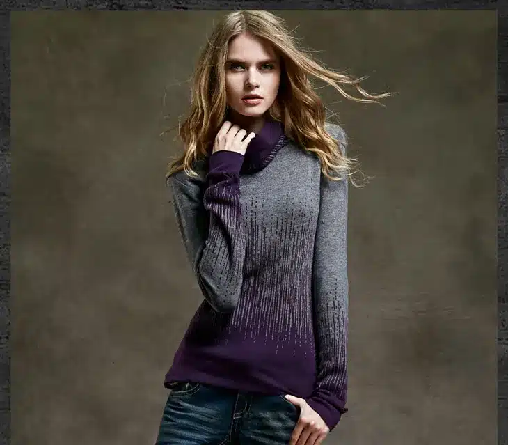 Women's Gradient Black Blue Vintage Cashmere Sweater Women Winter Turtleneck Thick Sweaters And Pullovers Female Warm Jumpers 16