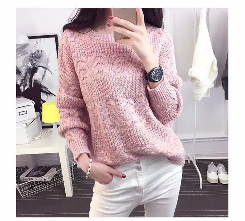 2017 Hot Women Solid Pullover Female O-neck Casual Computer Knitted Spring 14