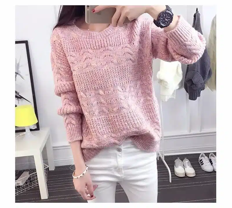 2017 Hot Women Solid Pullover Female O-neck Casual Computer Knitted Spring 15