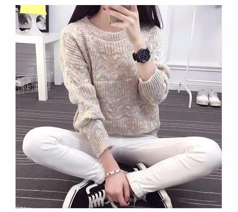 2017 Hot Women Solid Pullover Female O-neck Casual Computer Knitted Spring 17