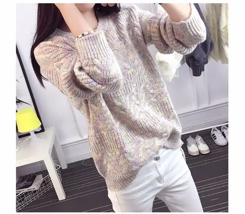 2017 Hot Women Solid Pullover Female O-neck Casual Computer Knitted Spring 18