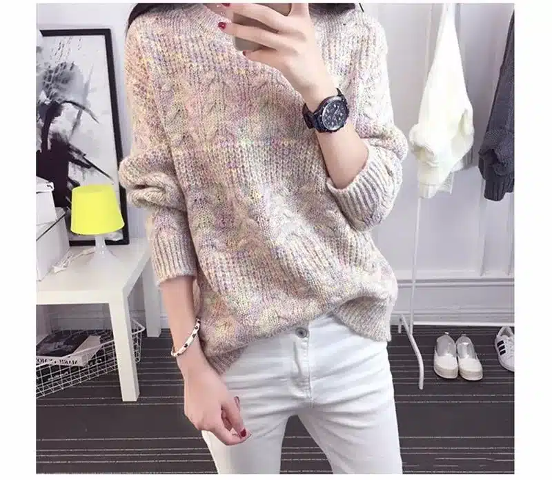 2017 Hot Women Solid Pullover Female O-neck Casual Computer Knitted Spring 19
