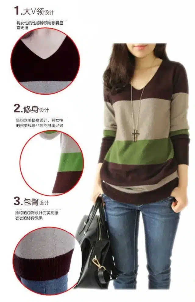 Adohon Womens Sweaters Fashion 2017 Autumn Winter Knitting Sweter Cashmere Dresses Sueter Women Pullovers Tops Stripes Patchwork 1