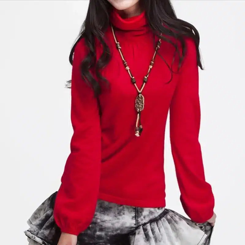 Lafarvie Quality Fashion Cashmere Blended Knitted Sweater Women Tops Winter Autumn Puff Sleeve Turtleneck Female Pullover Jumper 10