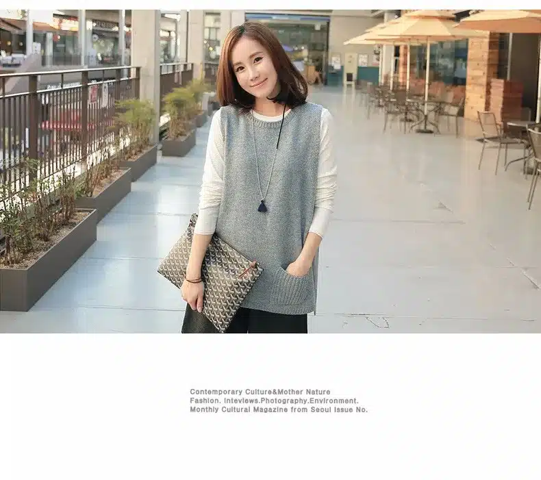 NEW Spring Korean version of knitted Cashmere Sweater Vest waistcoat female hedging loose knit sleeveless Vest jacket 12