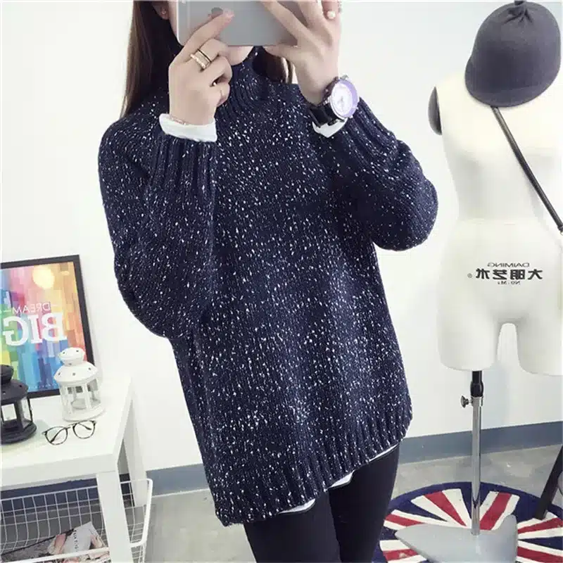 2017 Spring Women Wool Loose Knitted Casual Sweater Choker Dot Long Sleeve Fashion Thickening Stretch Girl's Pullover 28