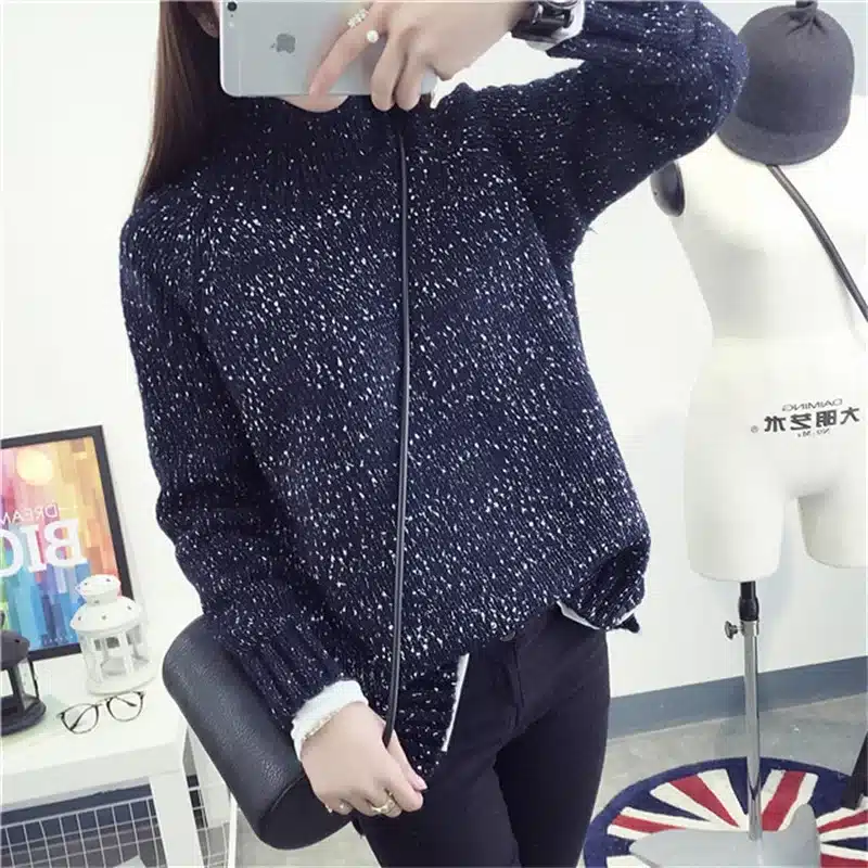 2017 Spring Women Wool Loose Knitted Casual Sweater Choker Dot Long Sleeve Fashion Thickening Stretch Girl's Pullover 29