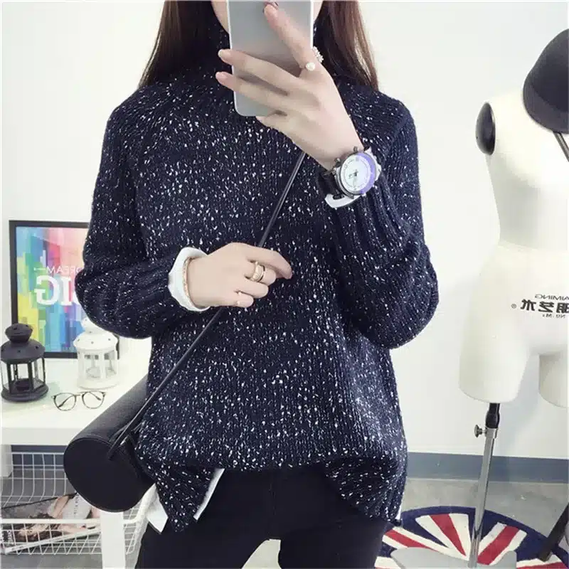 2017 Spring Women Wool Loose Knitted Casual Sweater Choker Dot Long Sleeve Fashion Thickening Stretch Girl's Pullover 30