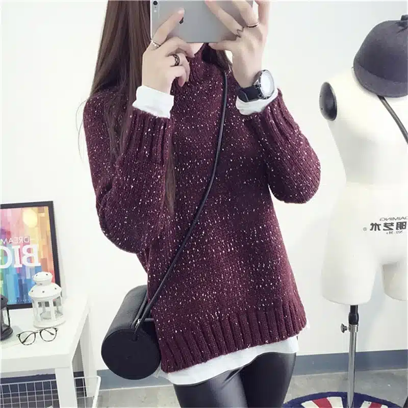 2017 Spring Women Wool Loose Knitted Casual Sweater Choker Dot Long Sleeve Fashion Thickening Stretch Girl's Pullover 32