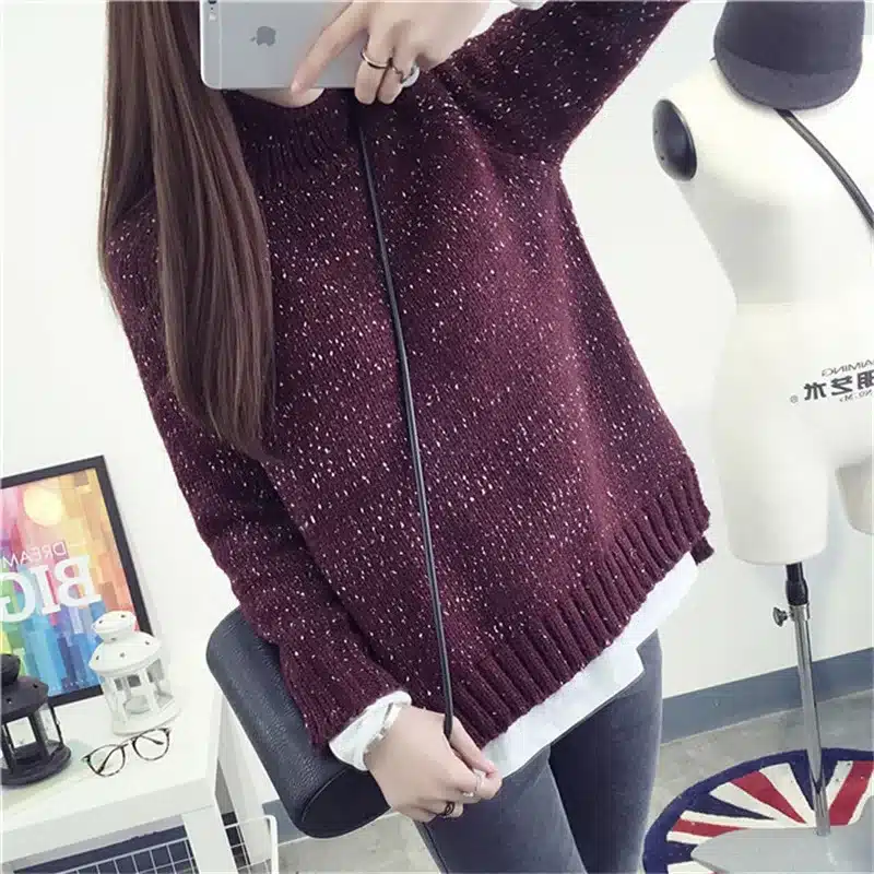 2017 Spring Women Wool Loose Knitted Casual Sweater Choker Dot Long Sleeve Fashion Thickening Stretch Girl's Pullover 33