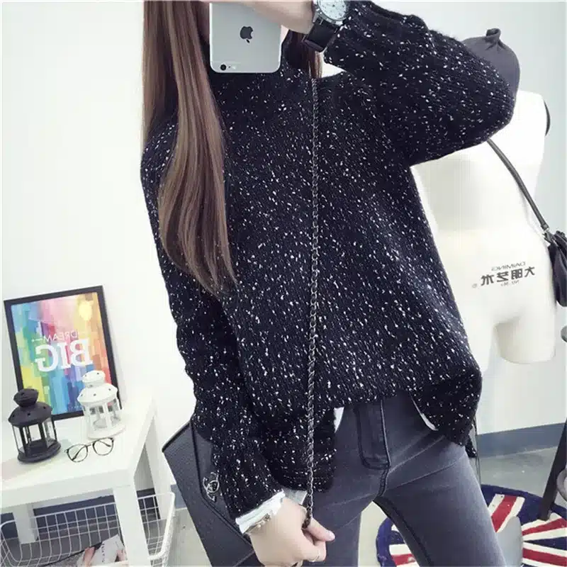 2017 Spring Women Wool Loose Knitted Casual Sweater Choker Dot Long Sleeve Fashion Thickening Stretch Girl's Pullover 35