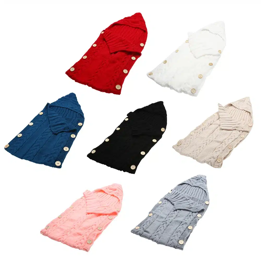 70*35cm Newborn Baby Sleeping Bag Winter Warm Wool Knitted Hoodie Swaddle Wrap Cute Soft Infant Swaddling Blanket Sleeping Bag 5