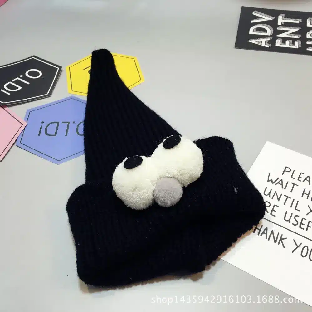 2017 Baby Cap& Hat Winter Korean Newborn Baby Hat Lovely Big Eye Knitted Wool Children Cap Sharp Necromancer Baby Cap for 3-36 M 12