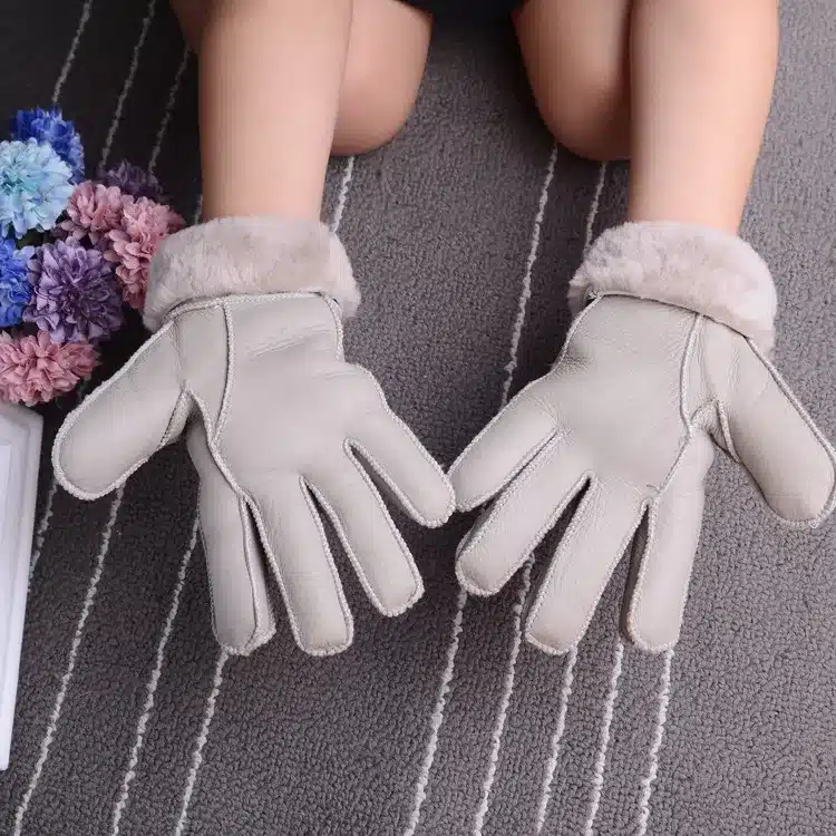 Winter gloves kids real fur gloves for children Thicker leather rabbit fur gloves 100% wool child five finger Russia warm gloves 14