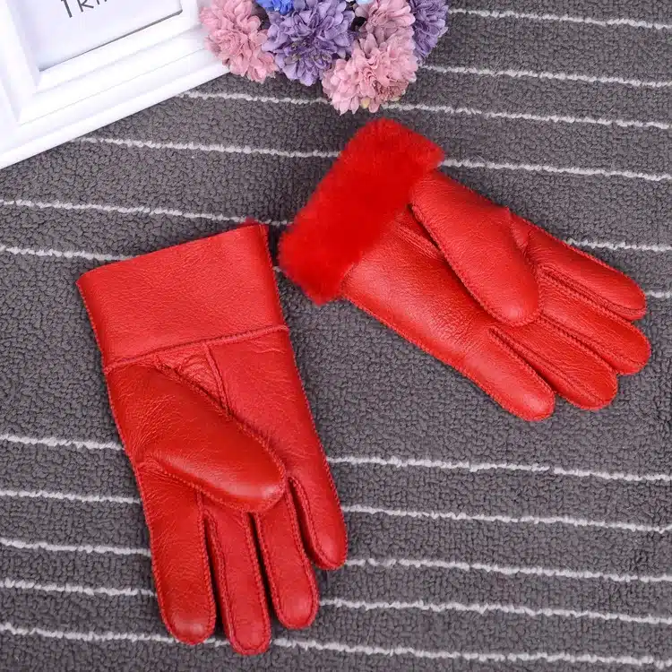 Winter gloves kids real fur gloves for children Thicker leather rabbit fur gloves 100% wool child five finger Russia warm gloves 34