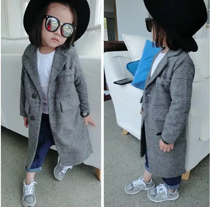 New 2017 Children Coats Outerwear Spring Autumn Girls Gray Lattice Jackets Woolen Kids Winter Clothes Fashion Windbreaker 2-4Y 1