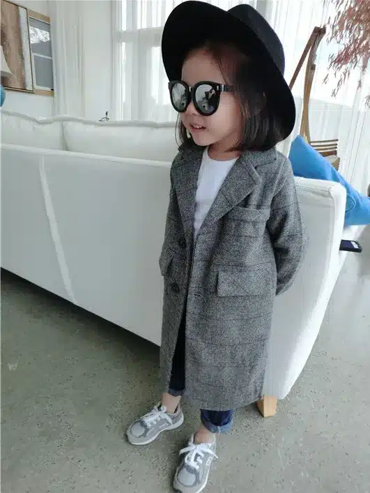 New 2017 Children Coats Outerwear Spring Autumn Girls Gray Lattice Jackets Woolen Kids Winter Clothes Fashion Windbreaker 2-4Y 2